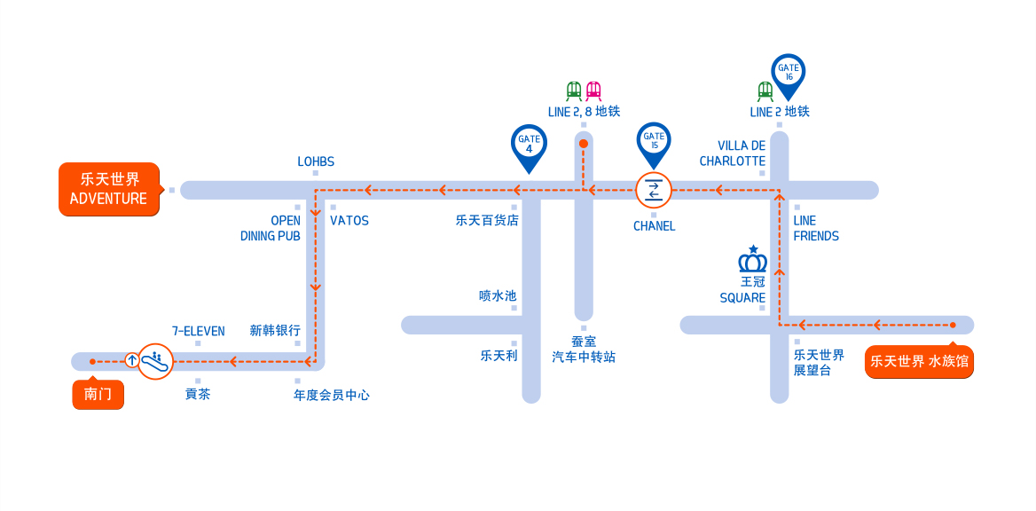 樂天世界 Lotte World 樂天世界地圖 樂天世界交通 地鐵前往樂天世界路線圖