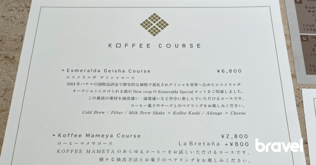 Koffee Course的Menu